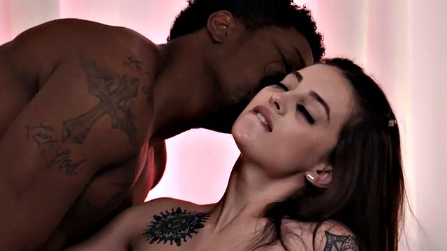 Inked 21yo babe deepthroates and gets pussydrilled by BBC