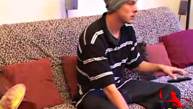 Young Brent Stenson relaxes on the couch, as he works up a throbbing boner. Brent strokes with determination until finally pumping out a warm cum onto his chest.