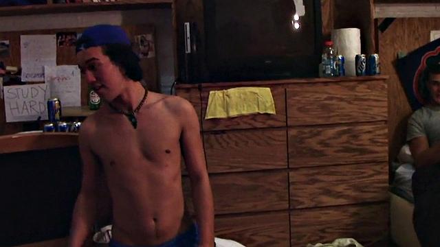College stud hazed and fucked for frat in voyeur dormitory
