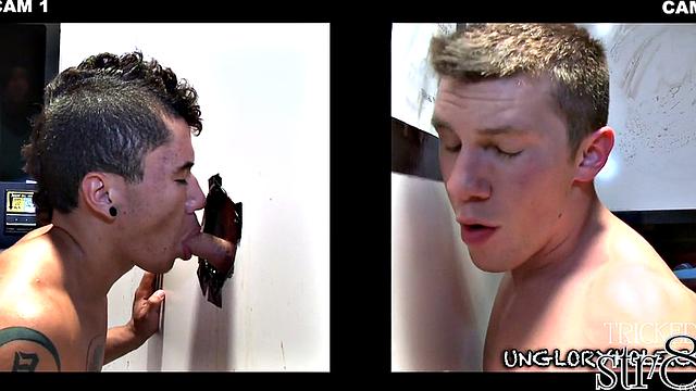 Fooled straight guy at gay gloryhole