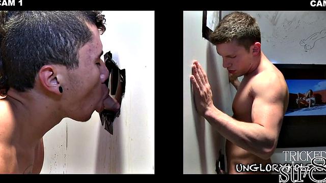 Fooled straight guy at gay gloryhole