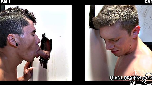 Fooled straight guy at gay gloryhole