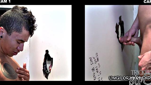 Fooled straight guy at gay gloryhole