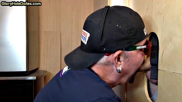 Gloryhole amateur DILF sucks cock for jizz in mouth