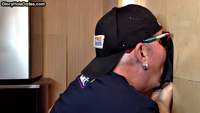 Gloryhole amateur DILF sucks cock for jizz in mouth