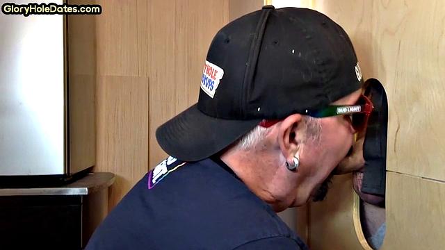 Gloryhole amateur DILF sucks cock for jizz in mouth