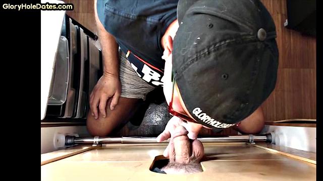 Gloryhole amateur DILF sucks cock for jizz in mouth