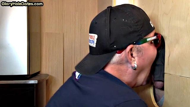 Gloryhole amateur DILF sucks cock for jizz in mouth