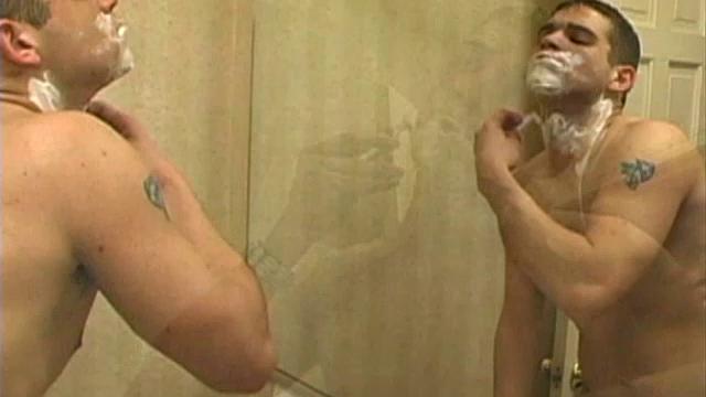 22 year old Brice Peters showers, shaves, and works up a boner to a climax