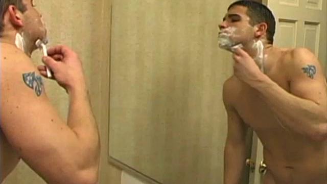 22 year old Brice Peters showers, shaves, and works up a boner to a climax