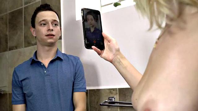 A blonde mature slut take a hard white cock in her bald pussy and get a messy facial