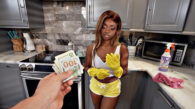 Ebony tiny cockhungry maid gets pussy pounded by her boss