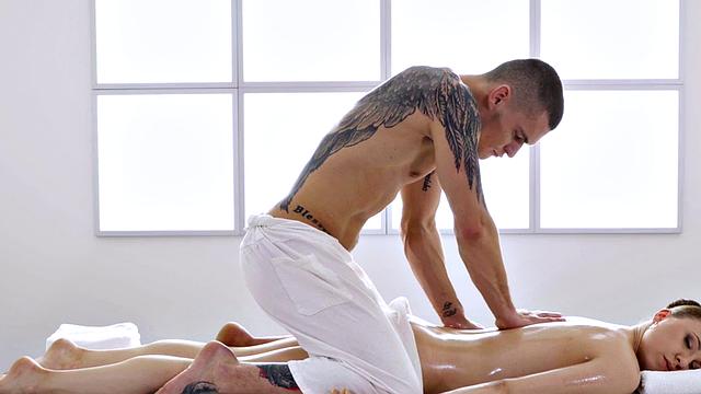 Seductive bae fucked after massage in her tight pussy