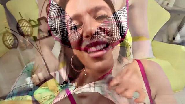 Teasing busty mature sucking in amateur closeup