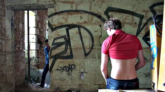 Deepthroating stud nailed anally by top in abandoned place