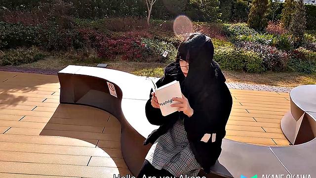 Maid Cafe worker Miss Akane Okawa comes to show off her big tits