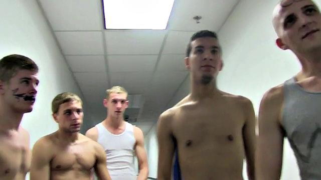 Hazed straight masturbate in dormitory before analfucking