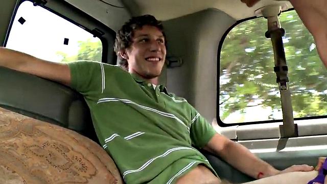Blindfolded amateur fucked by gay in public van outdoor