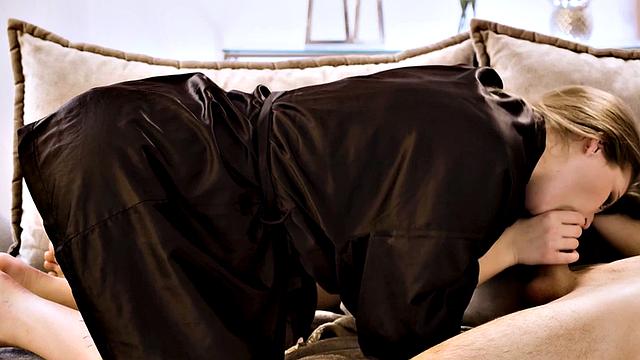 Desirable cocksucking babe rides BFs cock