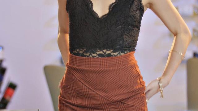 Emily Willis in her Sexy Tight Skirt