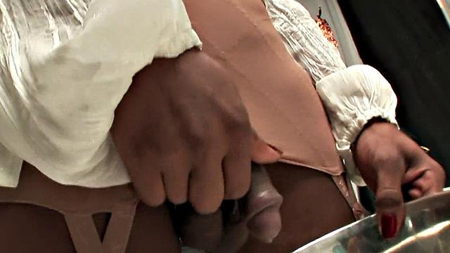 Busty trans patient fucks lingerie doctor during checkup