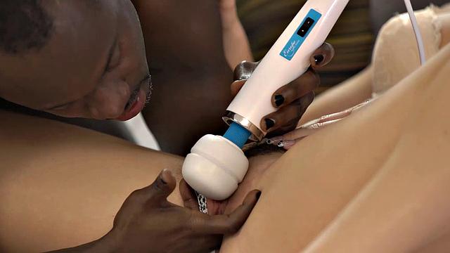 Blonde with small tits and pierced pussy enjoys steamy interracial spooning with chocolate lover