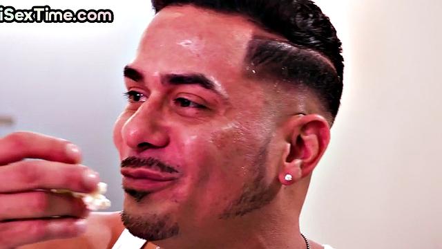 Big-ass bisex babe jizzed in hairy pussy drilling threesome