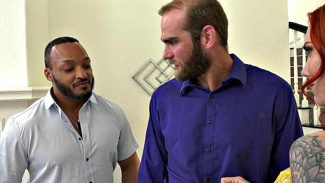 Ginger slut loves fucking hardcore in threesome session