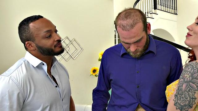 Ginger slut loves fucking hardcore in threesome session