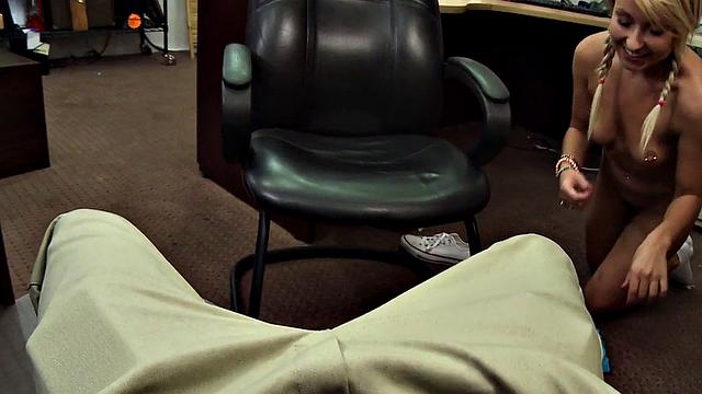 Big white dick sucked by young blonde office babe before fucking in her tight pussy