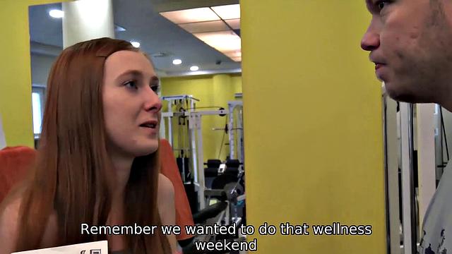 Athletic babe with a big butt gets naughty with a hunter in the gym