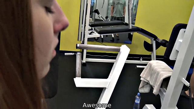 Athletic babe with a big butt gets naughty with a hunter in the gym