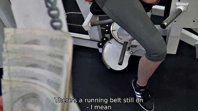 Athletic babe with a big butt gets naughty with a hunter in the gym