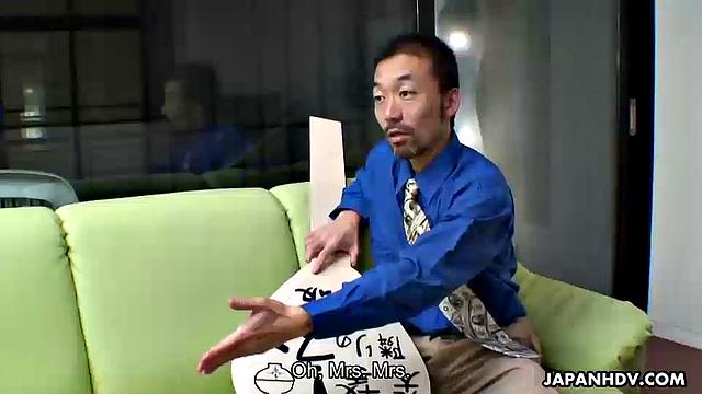 Busty Miwa Nishiki gives a ride on the stairs