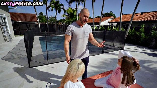 Tiny petite undergrads sharing a cock