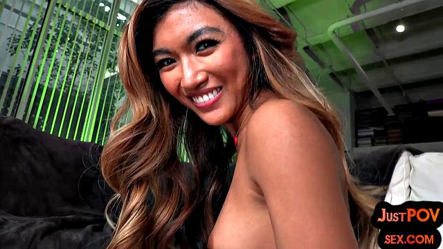 POV Horny asian babe bouncing on BF