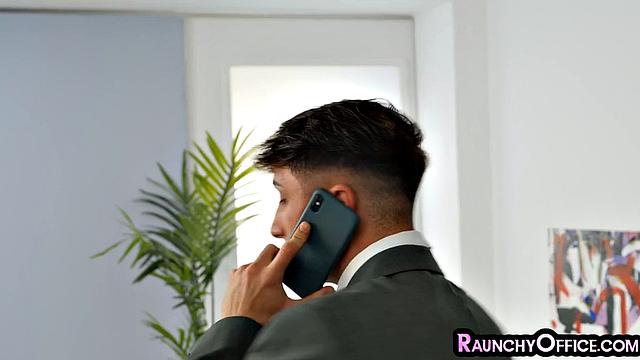 Big-titted secretary pounded in threesome