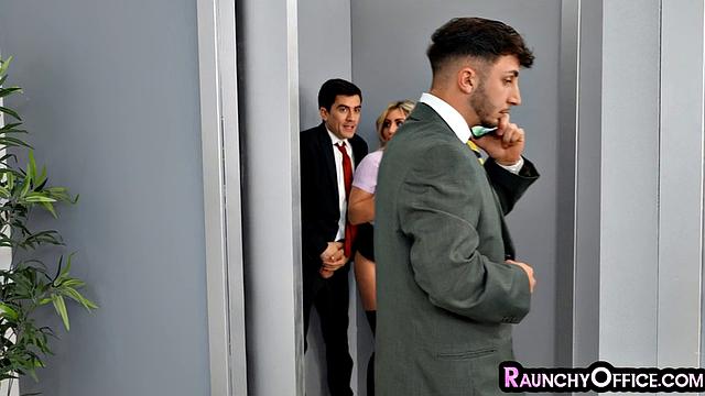 Big-titted secretary pounded in threesome