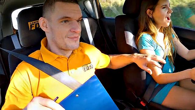 Driving instructor drilling nervous student