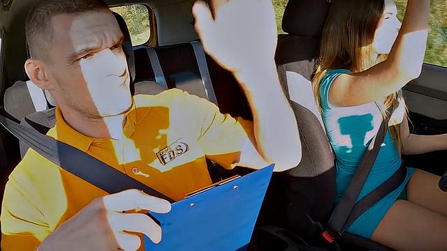 Driving instructor drilling nervous student