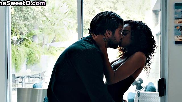 Petite ebony babe gets her hairy pussy fucked