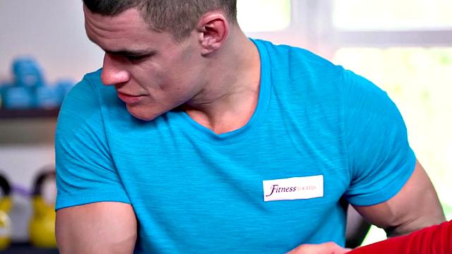 Gym babes ride cock in workout trio