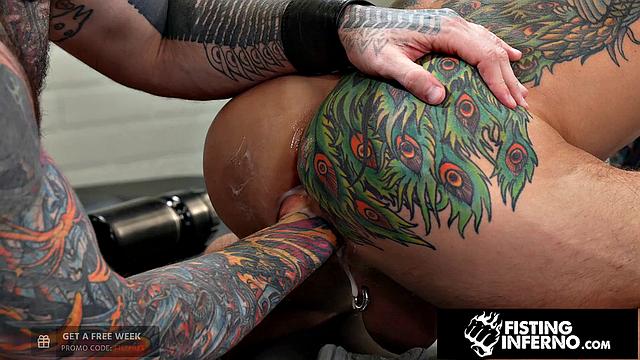 Pierced Tattooer Fists Muscle Hunk - Teddy Bryce, Archer Croft - FistingInferno