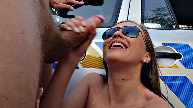 Watch Caper's glasses-wearing job fantasy come to life with a hot thong and cum facial