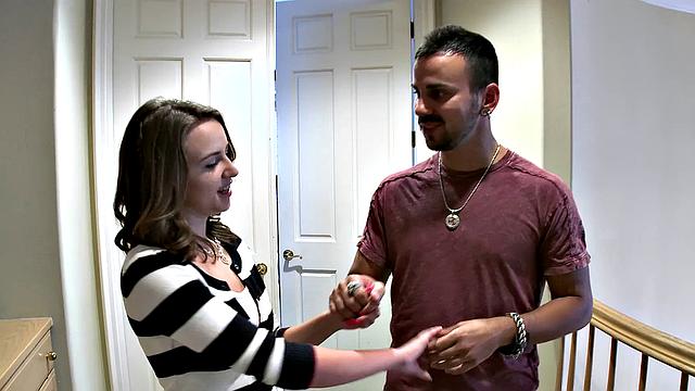 Kinky babe with a bald pussy takes a hard pounding in doggy & reverse cowgirl positions