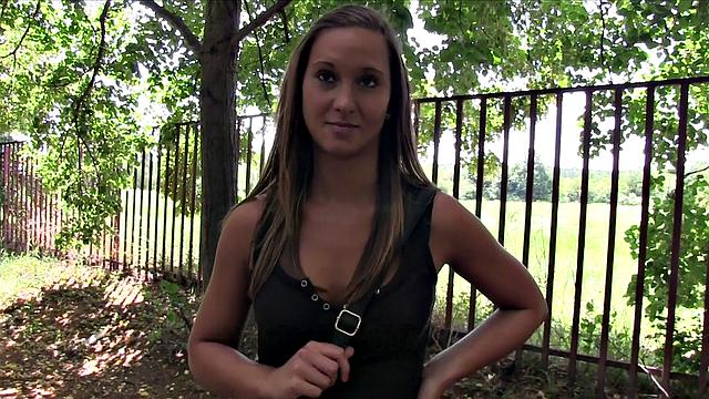 Hot Brown-haired Student with great tits and ass goes wild in the park and at work