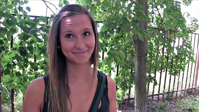 Hot Brown-haired Student with great tits and ass goes wild in the park and at work