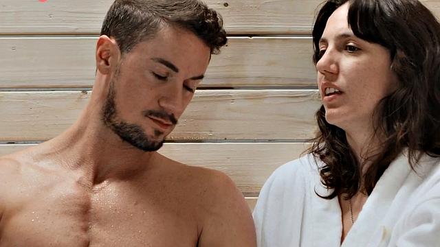 Big Tranny babe enjoys bareback sex with BF in sauna