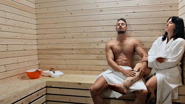 Big Tranny babe enjoys bareback sex with BF in sauna