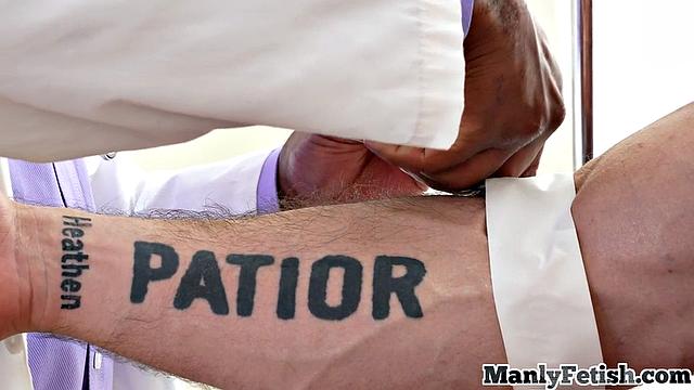 Muscled jock gets handjob by ebony 